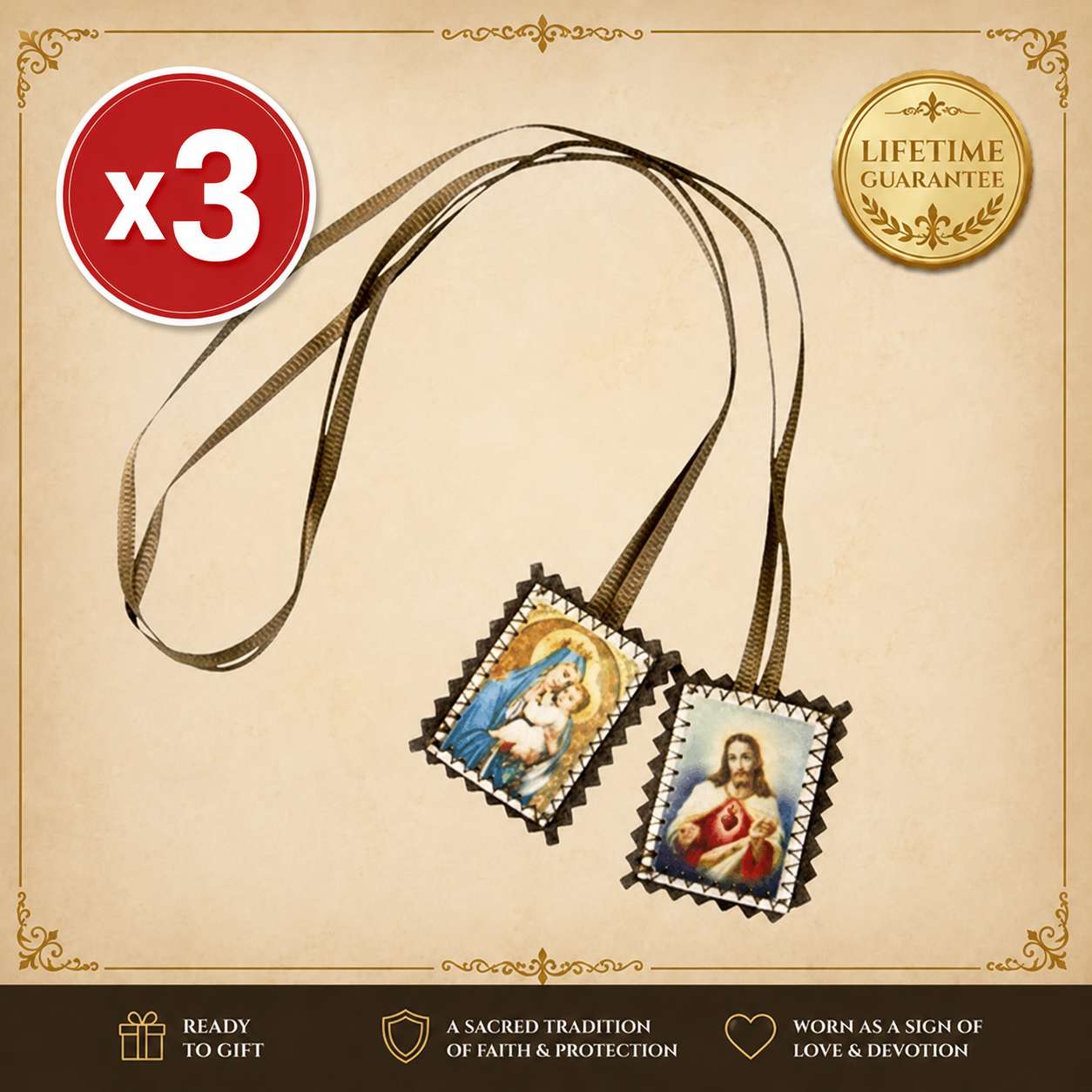 Bundle of 3 Brown Scapular